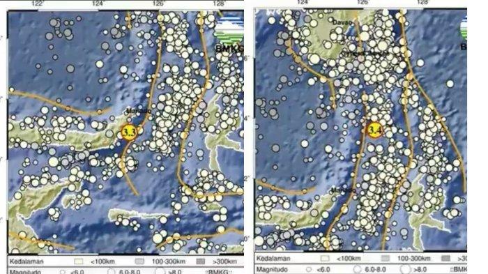 GEMPA BUMI SULUT - Potret gempa bumi guncang dua daerah di Sulawesi Utara. (Foto Kanan) RATAHAN-MITRA-SULUT. (Foto kiri) MELONGUANE-SULUT.