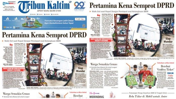 BBM BALIKPAPAN LANGKA - Tangkapan layar HL Tribun Kaltim hari ini.