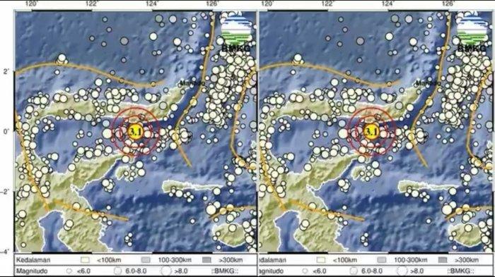GEMPA WILAYAH GORONTALO -  Gempa bumi guncang wilayah di Gorontalo. Wilayah tenggara Bone Bolango, Provinsi Gorontalo, diguncang gempa bumi dengan kekuatan magnitudo 3,1 pada Selasa malam, 28 Mei 2025 pukul 20:51 WIB. (X.com/BMKG)