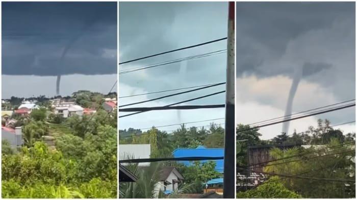 ANGIN PUTING BELIUNG - Tangkapan layar akun Instagram @balikpapances_ pada Sabtu (31/5/2025). Sebuah video kompilasi yang diambil warganet menangkap momen kemunculan angin puting beliung yang mengejutkan warga Balikpapan. 