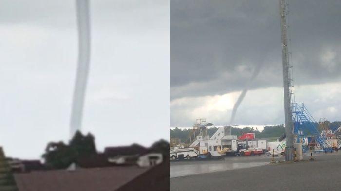 WATERSPOUT DI BALIKPAPAN - Sebuah video yang merekam fenomena angin menyerupai puting beliung di perairan Balikpapan viral di sejumlah grup WhatsApp warga, Sabtu (31/05) siang. Dalam rekaman tersebut terlihat pusaran angin membentuk kolom di atas laut sekitar pukul 13.24 Wita. (HO/WAG INFO BENCANA)