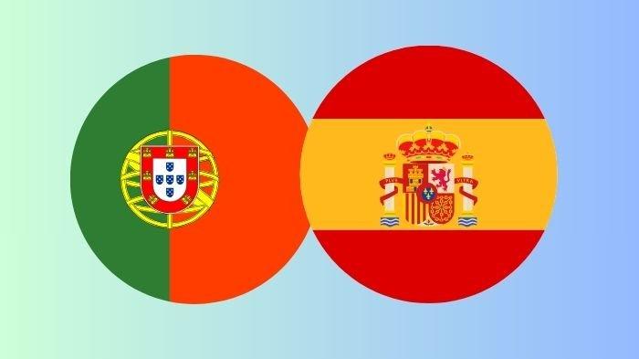 UEFA NATIONS LEAGUE - Kolase 2 bendera negara, Portugal dan Spanyol yang diolah di Canva. Akses link live streaming Portugal vs Spanyol di perebutan juara  UEFA Nations League (Grafis TribunKaltim.co/Canva)