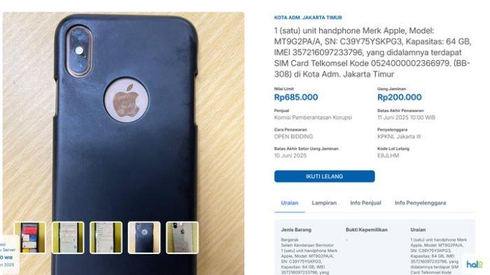 LELANG SITAAN KPK - Khusus model iPhone XS keluaran 2018, lelang dibuka mulai Rp 685.000. Begini cara ikut lelang barang sitaan KPK dan syaratnya (lelang.go.id)