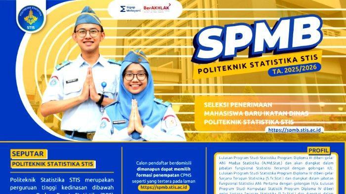 PENDAFTARAN KEDINASAN 2025 - Informasi pendaftaran Politeknik Statistika STIS 2025 diunduh Rabu (25/6/2025). Pendaftaran STIS akan ditutup pada hari ini, pastikan kamu tahu berapa jumlah pendaftar STIS sesuai prodi dan provinsi.