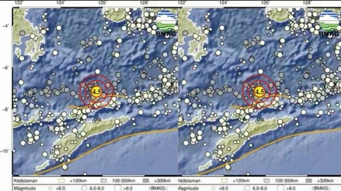 GEMPA BUMI NTT - Gempa bumi guncang wilayah Nusa Tenggara Timur. Wilayah Timur Laut Alor, Nusa Tenggara Timur (NTT) diguncang gempa berkekuatan magnitudo 4.5Rabu, 23 Juli 2025, pukul 09:19:57 WIB. Kedalaman 534 Km. (X.com/BMKG)