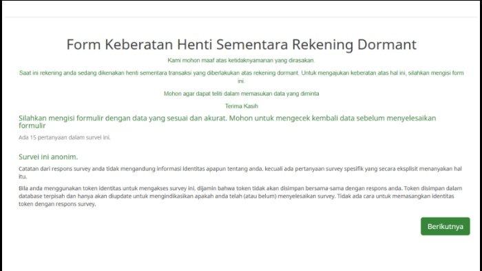 PPATK BLOKIR REKENING- Formulir untuk mengaktifkan lagi rekening dormant yang diblokir PPAK. Meski diblokir, PPATK memastikan dana aman dan tidak hilang. (ppatk.go.id)