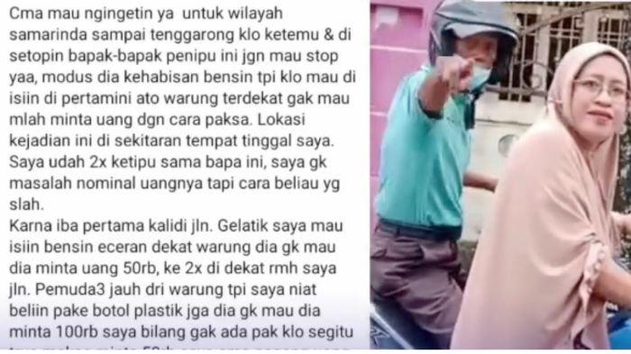 Viral di media sosial seorang wanita yang tengah meneriaki bapak tua yang hendak meminta uang bensin kepada warga di Samarinda.