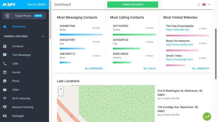 Conton dashboard mSpy, aplikasi sadap WhatsApp