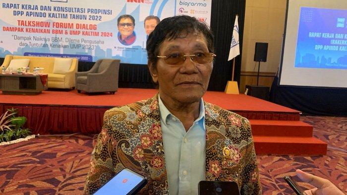 Ketua DPP Apindo Kaltim, Slamet Brotosiswoyo saat menghadiri Rakerkonprov di Hotel Platinum Balikpapan.