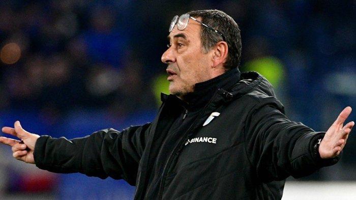 Pelatih Maurizio Sarri dalam pertandingan Liga Italia Serie A Lazio vs Sampdoria di Stadion Olimpico Roma yang berakhir 1-0, Selasa (28/2/2023).