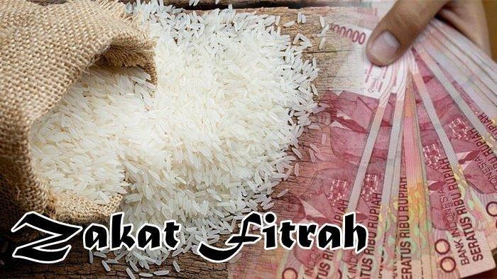 Ilustrasi membayar zakat fitrah dalam bentuk beras dan uang.