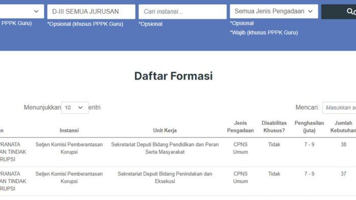 INFO CPNS 2024 - Tangkapan layar situs SSCASN untuk cek formasi CASN 2024. 
