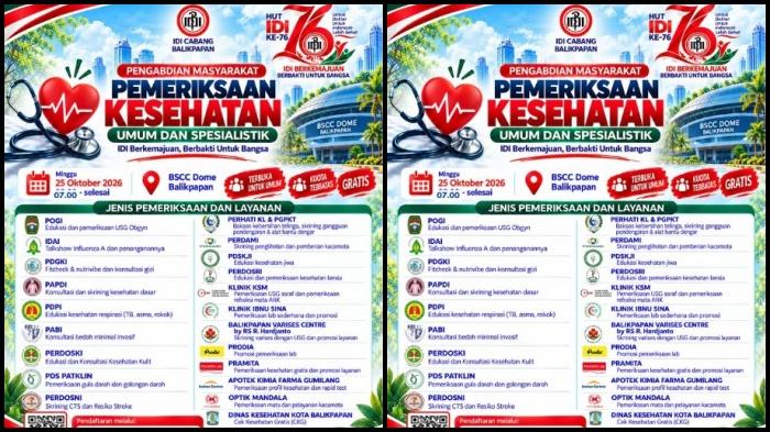Peringati HUT ke-76, IDI Balikpapan laksanakan Cek Kesehatan Gratis di BSCC Dome, Link Daftar