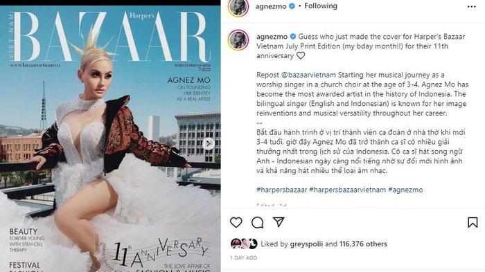 COVER -- Agnez Mo unggah potret dirinya jadi cover majalah Harper's Bazaar Vietnam.