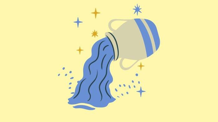 ILUSTRASI ZODIAK AQUARIUS - Lambang zodiak Aquarius yang dibuat di Canva pada Kamis (27/3/2025).