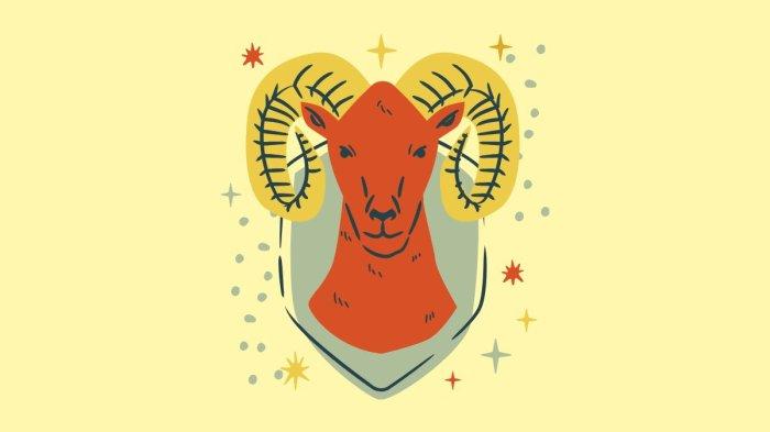 ILUSTRASI ZODIAK ARIES - Lambang zodiak Aries yang dibuat di Canva pada Jumat (28/3/2025).