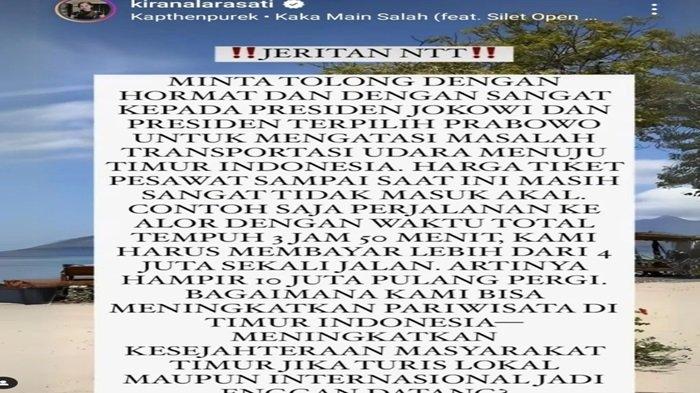 KELUHAN - Artisi cantik Kirana Larasati keluhkan harga tiket ke Timur Indonesia, Alor NTT yang terlampau mahal.