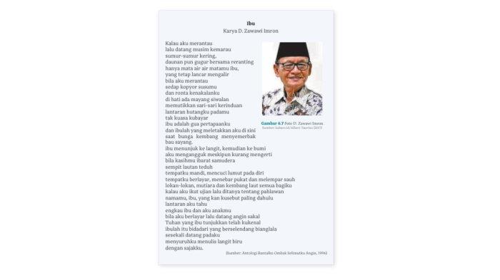 PUISI - Puisi 'Ibu' karya D. Zawawi Imron dalam Buku Cerdas Cergas Berbahasa dan Bersastra Indonesia untuk SMA/SMK Kelas X halaman 173 Kurikulum Merdeka.