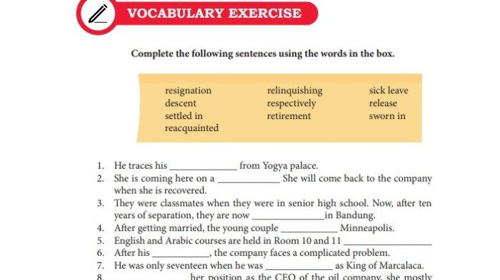 Kunci jadwaban buku paket Bahasa Inggris K-13 SMA Kelas 10 halaman 137-138 Vocabulary Exercise.