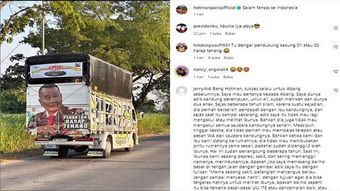 Foto wajah Hotman Paris yang terpampang di badan trduk