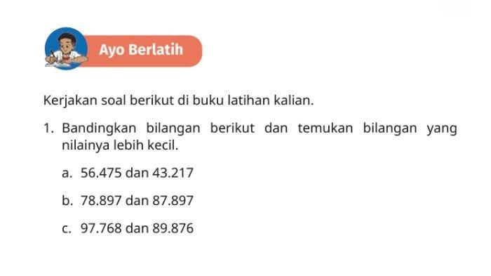 KUNCI JAWABAN - Soal nomor 1 Ayo Berlatih dalam buku Matematika untuk SD/MI Kelas V halaman 14 Kurikulum Merdeka.