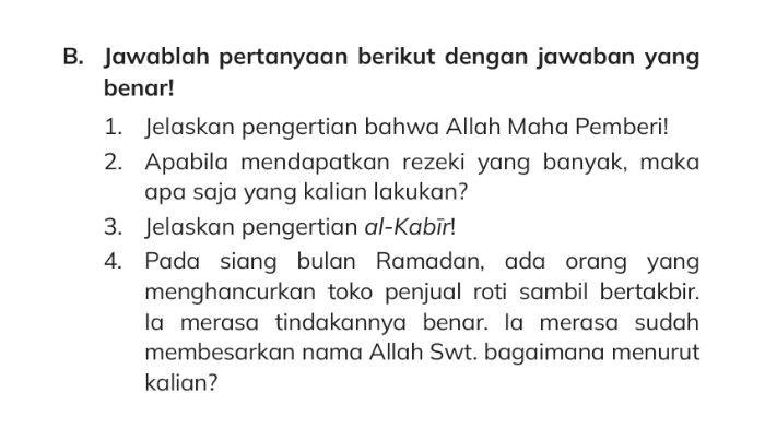 KUNCI JAWABAN - Kuuji Kemampuanku Poin B dalam buku Pendidikan Agama Islam dan Budi Pekerti untuk SD/MI Kelas III halaman 60 Kurikulum Merdeka.