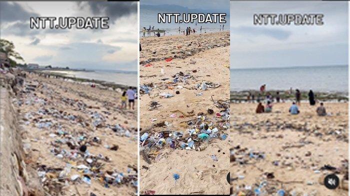 Sampah berserakan di sepanjang Pantai Pasir Panjang di Kota Kupang NTT, Sabtu 3 Februari 2024.
