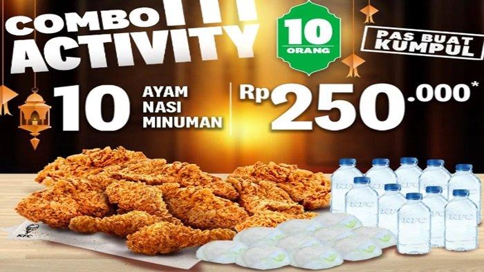 PROMO KFC - Combo Activity dengan isian 10 ayam KFC, 10 nasi dan 10 air mineral.