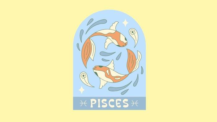 ILUSTRASI ZODIAK PISCES - Lambang zodiak Pisces yang dibuat di Canva pada Jumat (31/1/2025). Ramalan zodiak paling beruntung Senin (17/2/2025). 
