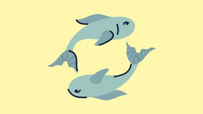 ILUSTRASI ZODIAK PISCES - Lambang zodiak Pisces yang dibuat di Canva pada Rabu (26/3/2025).