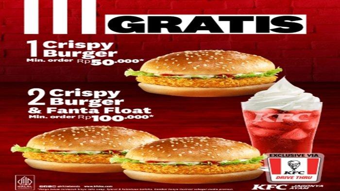PROMO KFC - belanja di KFC Drive Thru dapatkan gratis Crispy Burger hari ini, Selasa (4/2/2025).