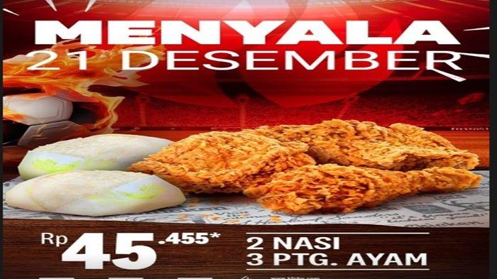 Promo KFC - Nikmati Promo KFC Paket Menyala 21 Desember 2024 2 nasi dan 3 ayam goreng KFC.