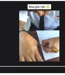 SISWI MENULIS - Video Viral TikTok Seorang Siswi SekolahMenengah Kejuruan  Menulis Dengan  Posisis Tak Lazim