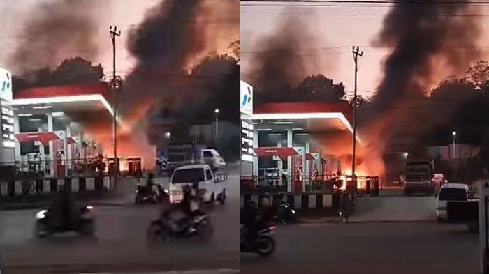 TERBAKAR - SPBU di Jalan El Tari, Kelurahan Benpasi, Kecamatan Kota Kefamenanu, Kabupaten Timor Tengah Utara (TTU), terbakar pada Kamis (3/7/2025) sore.