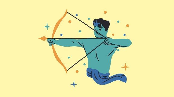 ILUSTRASI ZODIAK SAGITARIUS - Lambang zodiak Sagitarius yang dibuat di Canva pada Rabu (26/3/2025).