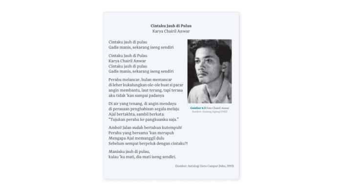 PUISI - Puisi 'Cintaku Jauh di Pulau' karya Chairil Anwar dalam Buku Cerdas Cergas Berbahasa dan Bersastra Indonesia untuk SMA/SMK Kelas X halaman 170 Kurikulum Merdeka.