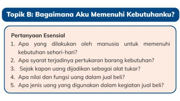 KUNCI JAWABAN - Topik B: Bagaimana Aku Memenuhi Kebutuhanku? dalam buku Pengetahuan Alam dan Sosial untuk SD Kelas IV halaman 172 Kurikulum Merdeka.