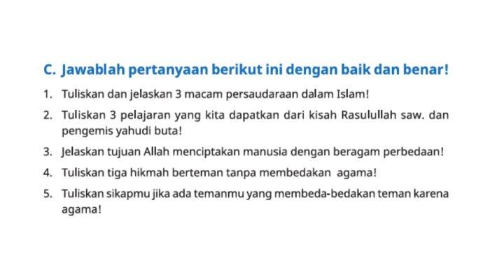 KUNCI JAWABAN - Bab 8: Ayo Berlatih Poin C dalam buku Pendidikan Agama Islam dan Budi Pekerti untuk SD Kelas V halaman 203 Kurikulum Merdeka.