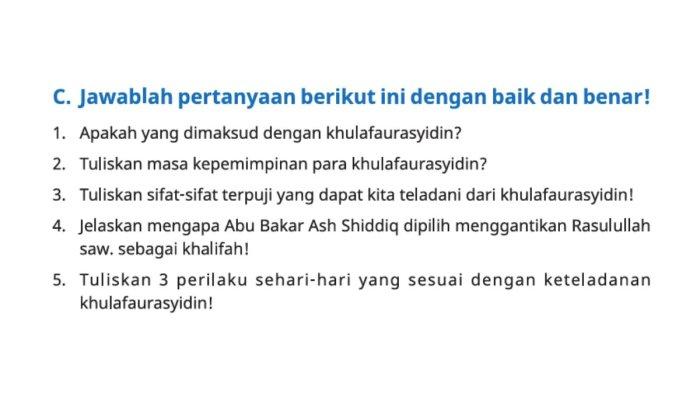 KUNCI JAWABAN - Ayo Berlatih Bab 10 Esai dalam buku Pendidikan Agama Islam dan Budi Pekerti untuk SD Kelas V halaman 250 Kurikulum Merdeka.