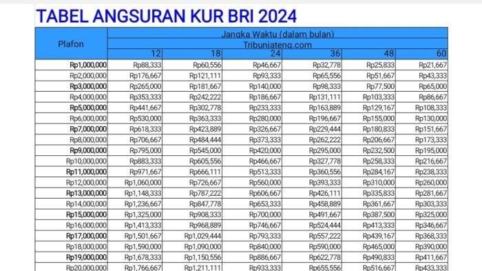 Tabel Angsuran KUR BRI 2024 - Pinjam Uang Rp 100 Juta Tanpa Jaminan di KUR BRI 2024 berapa cicilan per bulan? Simak Tabel Angsurannya.