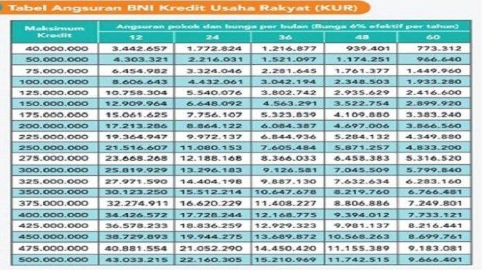 KUR BNI 2025 - Tabel Angsuran KUR BNI 2025. Cara Mengajukan KUR BNI 2025 