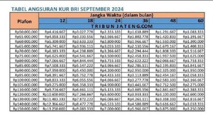 Tabel Angsuran KUR BRI 2024 Bulan September, Mulai Rp 75 Juta-Rp 100 Juta