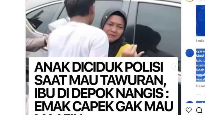 Sa’diah yang tak mampu menahan luapkan emosinya saat menjemput anaknya Dwi Putra (19) yang diamankan polisi di Mapolres Metro Depok, Jumat 5 April  2024 jadi Berita Viral.