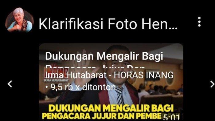 Screenhot video klarifikasi Irma Hutabarat yang dibuat menyusul protes dari Hendrikus Ara yang fotonya ditampilan dalama video Irma Hurabarat