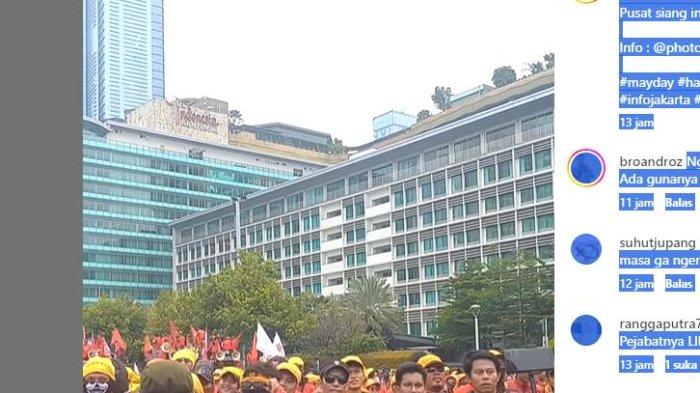 Suasana aksi mimbar bebas di Bundaran Hotel Indonesia atau Kawasan HI Jakarta terkai Hari Buru International atau May Day Buruh se Dunia jadi Berita Viral 1 Mei 2024