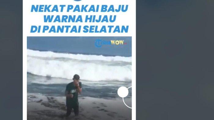Berita Viral Aksi Nekat Pemuda Pakai Baju Hijau Mandi di Pantai Parangtritis Ny Roro Kidul.