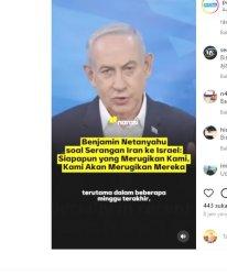 Perdana Menteri Israel Benjamin Netanyahu saat dengan pernyataan keras pertama pasca diserang Iran Sabtu 13 April 2024