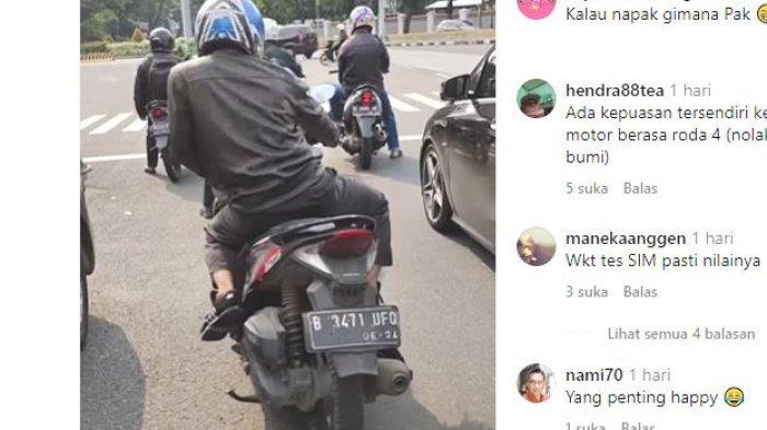 SEIMBANG - Viral Terlihat dalam video tersebut, seorang Bapak mengenakan jaket hitam dan helm biru naik sepeda motor