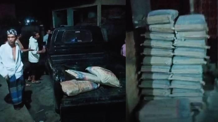 Tangkapan layar saat tim oknum caleg PKS menarik kembali bantuan semen masjid di Desa Selebung, Lombok Tengah, Senin (19/2/2024) malam.