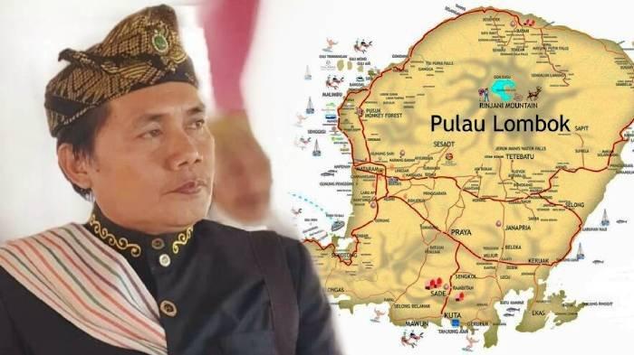 PROVINSI LOMBOK - Kolase foto Lalu Satria Wangsa, ketua Dinasty Nusantara NTB (kiri) dan peta Pulau Lombok (kanan). Ia mengusulkan pemberian nama Daerah Istimewa Lombok (DIL) bila suatu saat Pulau Sumbawa memekarkan diri menjadi Provinsi Pulau Sumbawa (PPS).